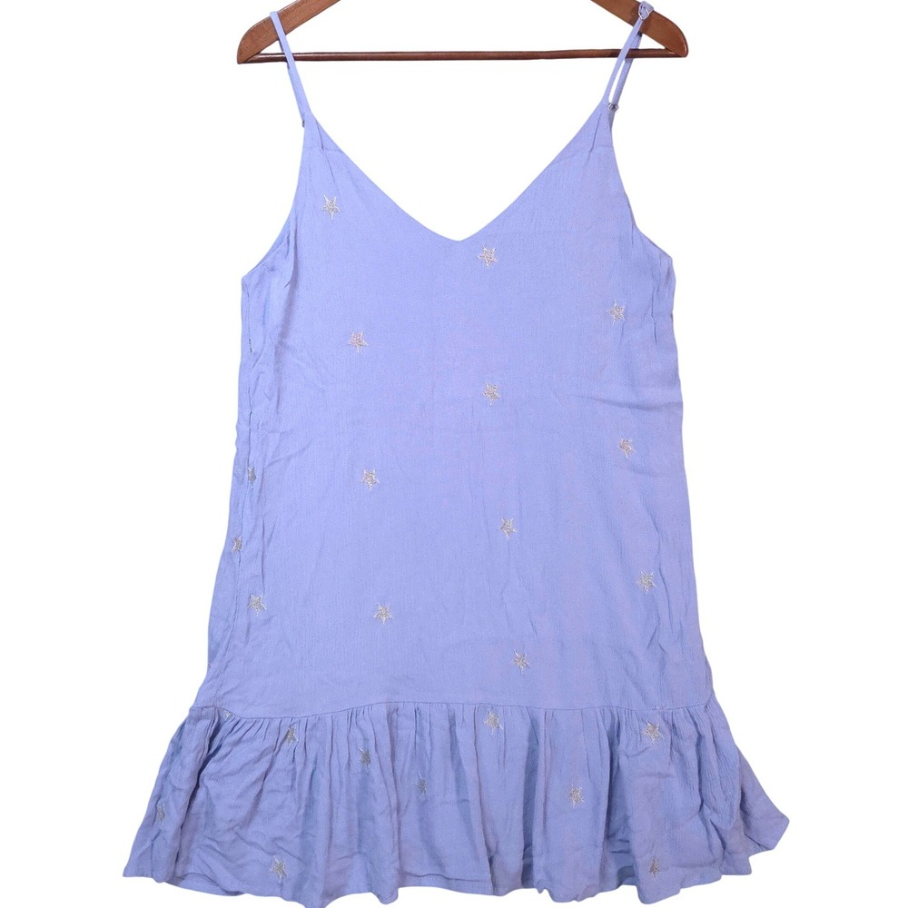 The Pink Box Periwinkle Star Embroidered Ruffle Mini Dress S Blue Babydoll Girly